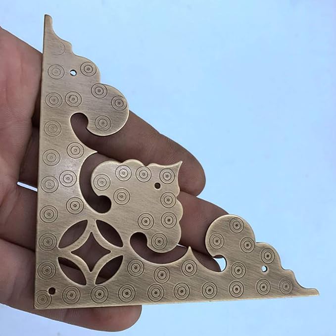 4Pcs Large Antique Brass Hollow Pattern Corner Protectors, 4" Vintage Hardware Desk Edge Wooden Jewelry Gift Box Corner Guard