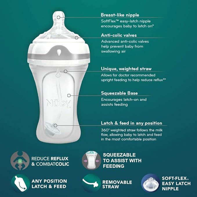 Nuby Comfort 360 Silicone Bottle, 8 Ounce