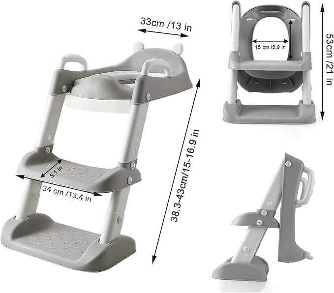 PandaEar Toilet Potty Training Seat with Step Stool Ladder, Comfortable Safe Potty Seat with Anti-Slip Pads Ladder for Kids Boys Girls Toddlers (Grey)