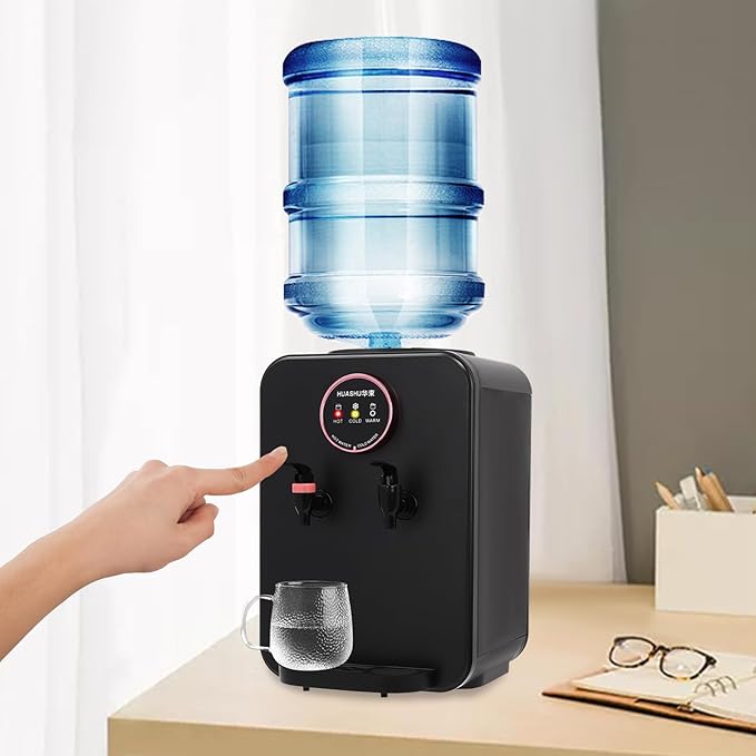 Top Loading Desktop Water Cooler Dispenser, 500W 110V Countertop Hot & Cold Water Coolers Drinking Fountain Portable Water Warmer for Home Bedroom Studio Office Grocery Store