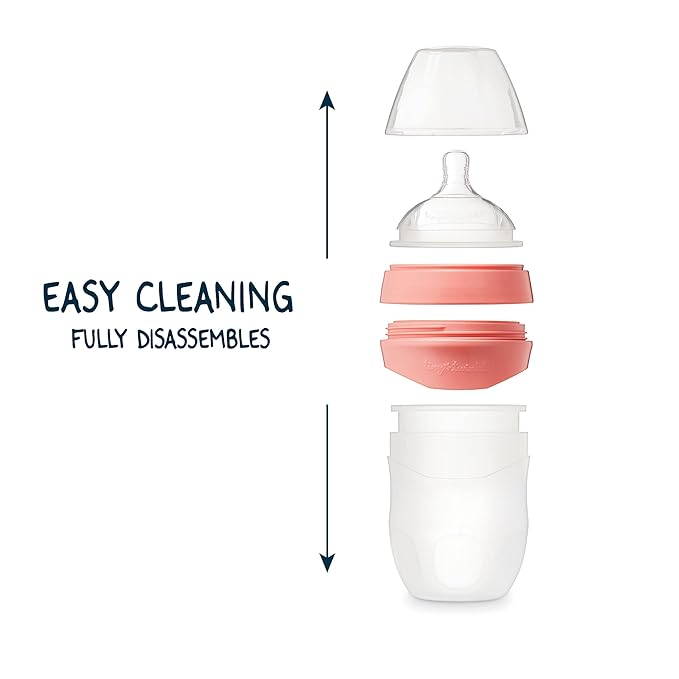Tiny Twinkle Silicone Baby Bottle with Comfort Grip and Soft Flexible Nipple - Squeezably Soft Baby Bottles for Newborn and Up (Blossom, 6 Ounce - 2 Pack)