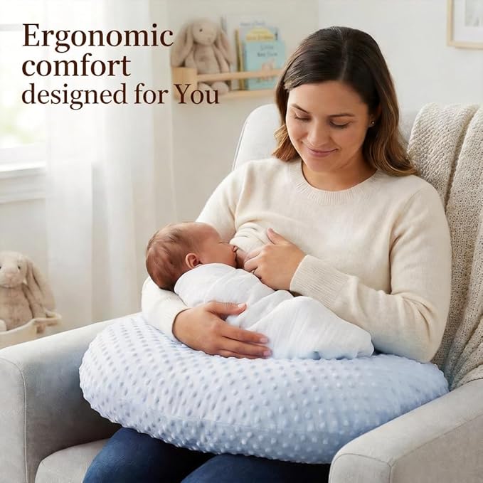 Nursing Pillow, Breastfeeding Pillows with Removable Cover for Mom with Breathable Filling, Ergonomic Baby Feeding Essentials for Bottle and Breastfeeding (Blue)