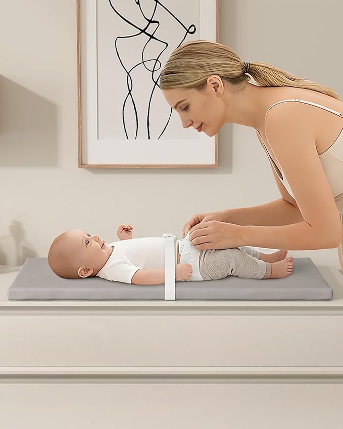 YACODAVO Wipeable Baby Changing Pad for Dresser and Table, Cozy Diaper Changing Pad with Waterproof & Wipe-Clean Leather Cover, Standard Size (31.5" L x 15.8" W), Grey