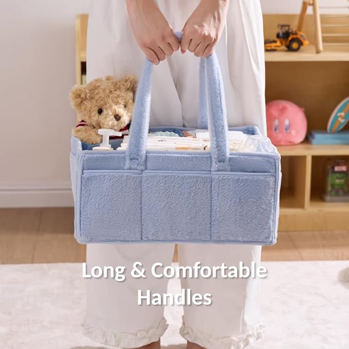 luxury little Soft Baby Diaper Caddy Organizer, Nursery Storage Basket with Removable Divider, Portable Baby Diapers Basket, Gifts for New Parent, Baby Shower (Baby Blue)