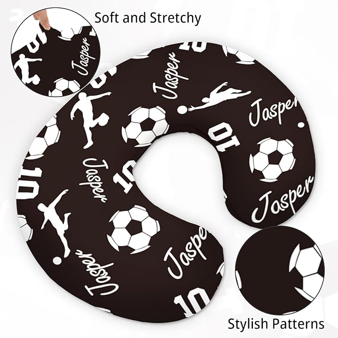 Baby Nursing Pillow Cover - Personalized Name Soccer Theme Breastfeeding U-Shaped for Bottle Feeding, Ultra Soft Comfortable Breastfeeding Pillow Cover for Infants Baby Boys and Girls