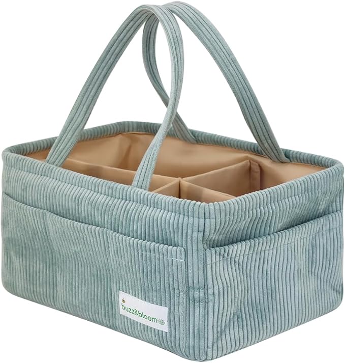 Buzz&Bloom Baby Diaper Caddy Organizer, Stylish Storage Basket for Newborn Essentials and Diaper Station, Gift for Baby Shower and Registry Must-Have (Sage)