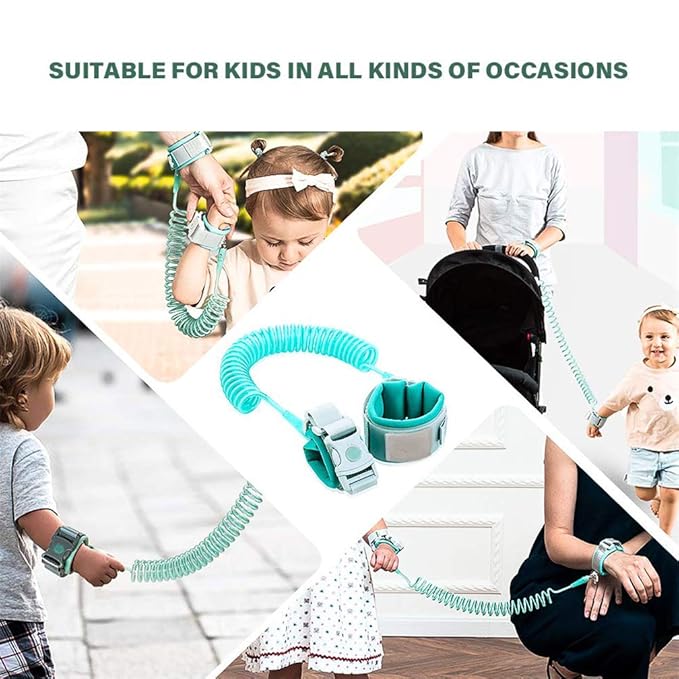 Kids Anti Lost Wrist Link, Children Wrist Traction Rope with Key Lock, Toddler Safety Harness Wrist Leash Baby Walking Wrist Strap, for Outdoor Activities, Travel & Shopping, 2 m/ 6.6 ft (Green)