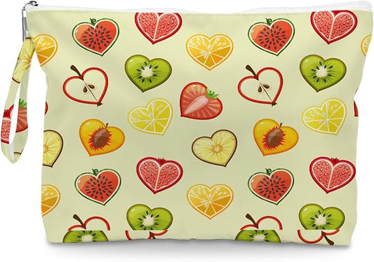 IAXIC Wet Dry Bag, Wet Bag for Swimsuit, Diaper Sunscreen Large Zipper Pouch Waterproof Pouch, Beach Bags for Women, Heart Shaped Fruit Pattern, Gifts for Ladies Girls Friends Colleagues and Sisters