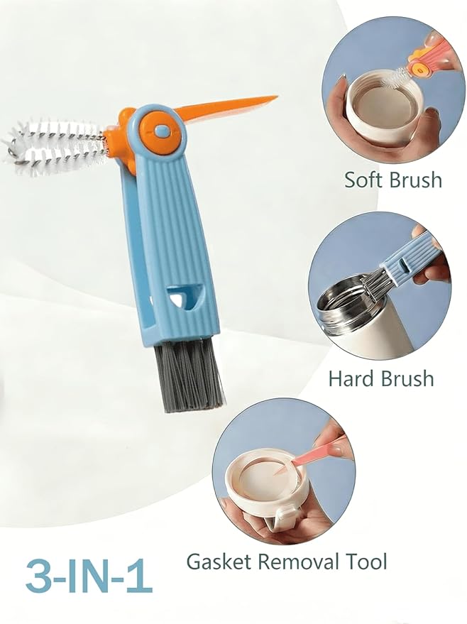 Baby Bottle Brush Set, Bottle Cleaner,2Pcs Bottle Brush with Stand, 2 Hidden Nipple Brush, 2 Straw Brush, 1 Lid Brush, Nylon Bottles Brush Cleaner for Baby Bottle, BPA-Free(Blue)