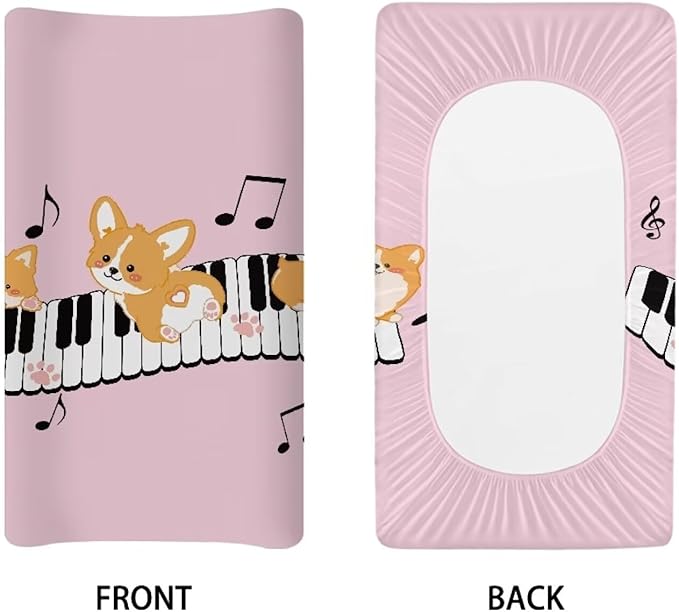 Dog Piano Baby Changing Pad Cover Soft Stretchy Changing Table Cover for Boys Girls Stain Resistant Breathable Nursery Pad Change Cover Easy Installation