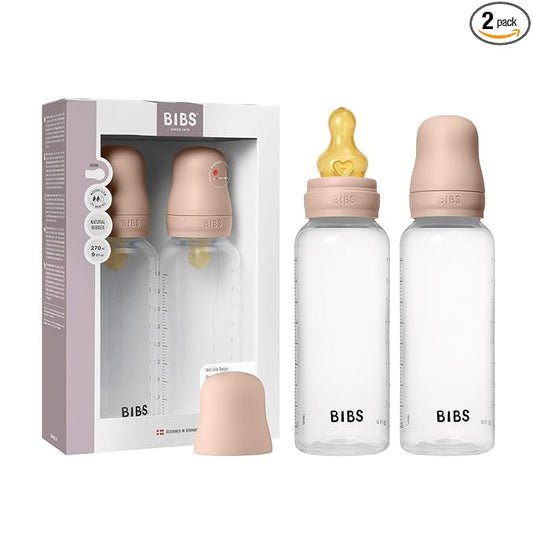 BIBS Baby Bottles 2-Pack, 9.1 Oz, Round Latex Nipple, Anti-Colic System for Gas Reduction, BPA-Free, Lightweight & Easy to Clean, Suitable for Newborns 0+ Years - 270 ml (Pack of 2) Blush
