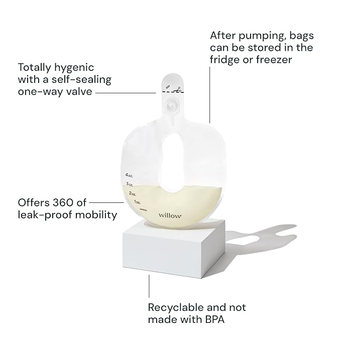 Willow - 360 Pump Spill-Proof Breast Milk Bags - 48 Ct - Holds 4 oz. Per Self-Sealing Storage Bag - Compatible with Willow 360 or 3.0 Wearable Hands Free Breast Pump