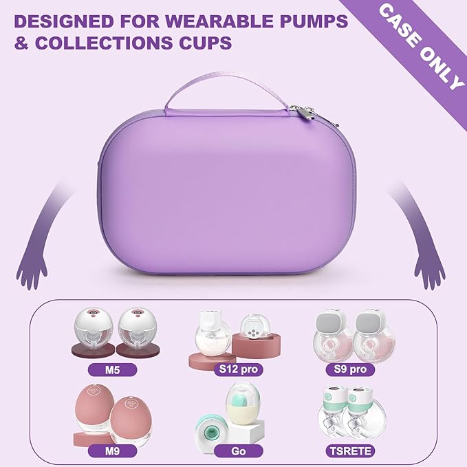 Wearable Breast Pump Bag Carrying Case for Momcozy & Willow, Use with Hands Free Wearable Breast Pumps for eufy Security/Medela/Bluefair, Travel Pumping Bag with Nipple Ruler & Removable Tray(Holds 2)