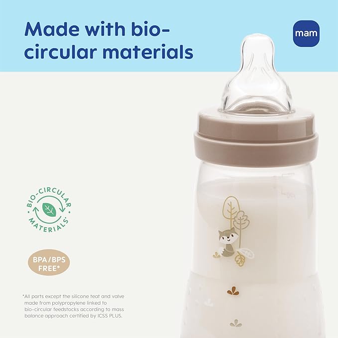 MAM 9oz Easy Start Anti-Colic Baby Bottles, Medium Flow with 2 Bonus Nipples Set (Fast & Extra Fast Flow), Reduces Colic, Gas, & Reflux, Easy-to-Clean, BPA-Free, 2+ Months, Made in Europe Pack of 6