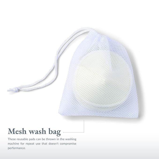 Ameda Contoured Washable Nursing Pads, Reusable Breast Pads with Organic Bamboo Material & Mesh Laundry Bag, Breastfeeding Equipment Accessories, 4 Pairs (8 Count)