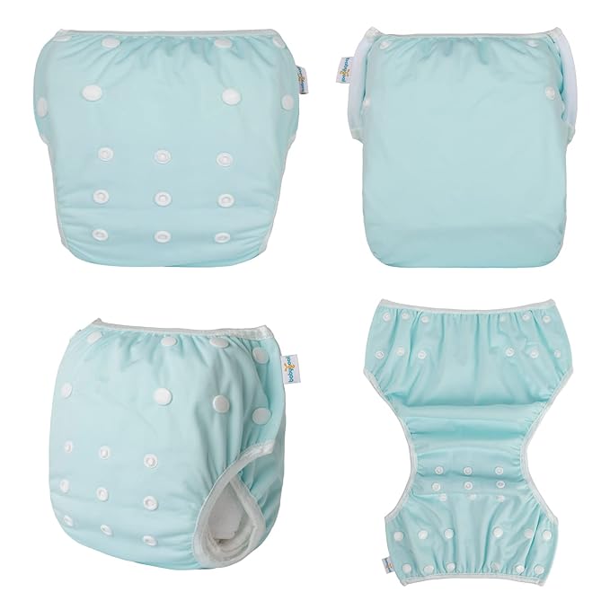 Babygoal Neutral Baby Swim Diapers 3 Pack for 0-8 Months Infant Girls and Boys, Reusable Adjustable Washable for Swimming Lessons-Blue,Yellow,Grey