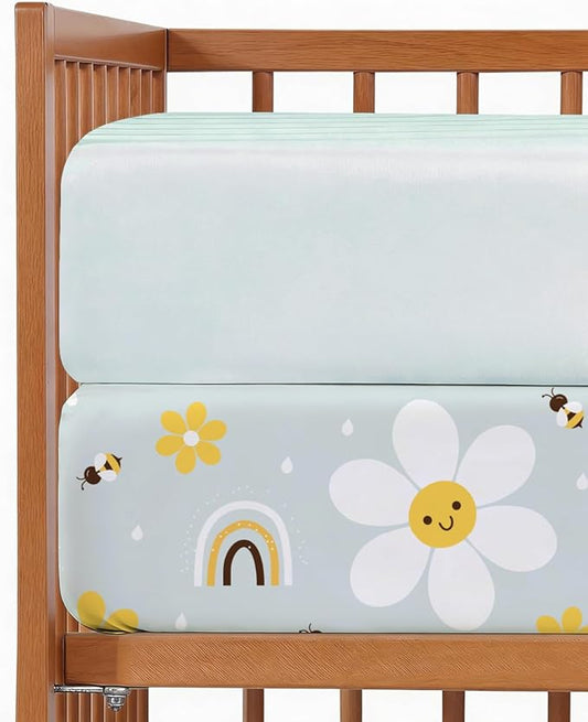 Baby Crib Sheets for Boys & Girls - Pack of 2 Fitted Microfiber Crib Sheets for Standard Crib & Toddler Mattress - Breathable & Wrinkle Free - Machine Washable, Oeko Tex - 52x28x8in - Rainbow Bloom
