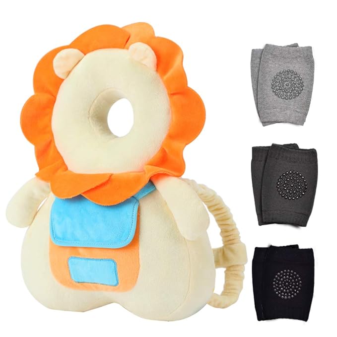 Baby Head Protector & Knee Pads for Crawling, Toddlers Head Safety Pad Adjustable Backpack, Baby Back Protection for Walking & Crawling, Cute Lion