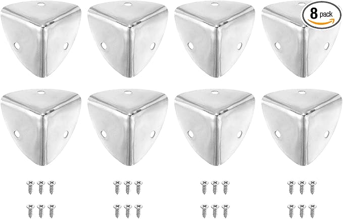 uxcell 8 Pcs Decorative Box Corner Cover, 40mm Metal Edge Guard, Furniture Corner Edges Protector with Screws, Silver