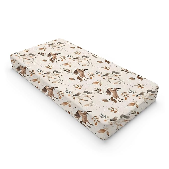 Cartoon Western Horse Leaves Baby Changing Pad Cover,Unisex Farm Animals Nursery Diaper Changing Table Pad Mat Sheet for Boys Girls-16x32