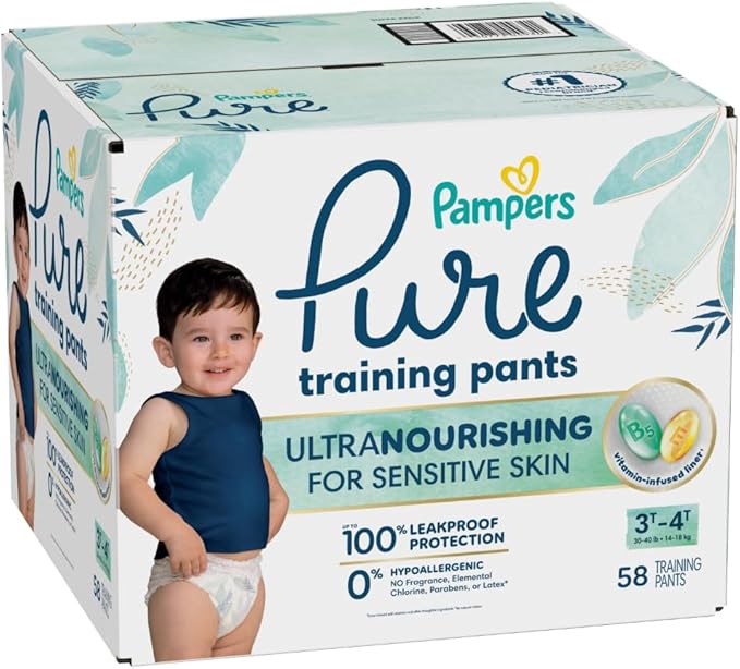 Pampers Pure Protection Training Underwear, Unisex, Size 3T4T, 58 Count, Premium, Hypoallergenic, Soft, Absorbent