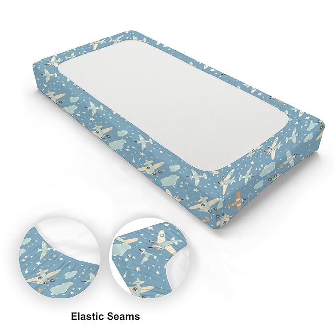 Clouds Plane Stars Pattern Baby Changing Pad Cover, Unisex Plane Nursery Diaper Changing Table Pad Mat Sheet for Boys Girls-16x32
