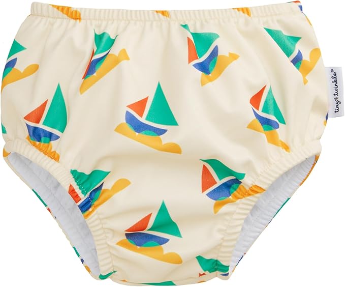 Tiny Twinkle Pull-Up Reusable Swim Diapers 2-Pack | Waterproof and UPF 50+ Sun Protection | Lightweight and Absorbent | Machine Washable(Sailboats,Zig Zag Stripe,0-6M)