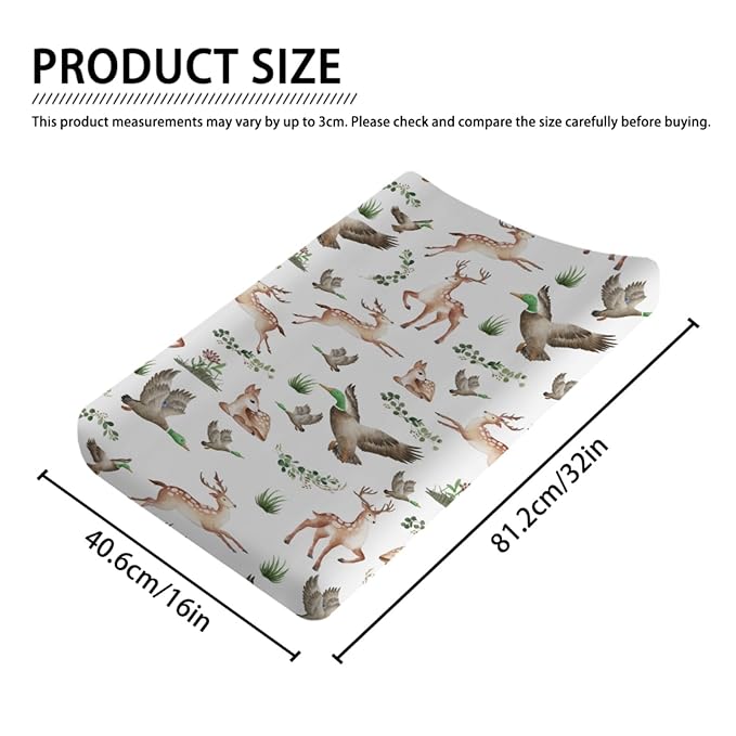 Wild Animals Hunting Baby Changing Pad Cover Sheets for Boys & Girls 32''x16'' Hunting Animals Boho Leaves Unisex Fitted Diaper Change Table Sheets Soft Breathable Changing Table Mats