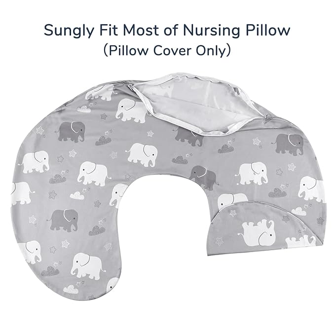 Nursing Pillow Cover, Elephant Breastfeeding Pillow Slipcover for Baby Boys & Girls, Animal Nursing Pillow Case for Newborn, Soft Fabric Fits Snug On Infant, Washable & Breathable (ONLY COVER)