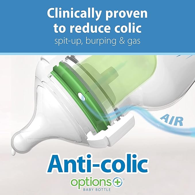 Dr. Brown's Anti-Colic Options+ Wide-Neck Glass Baby Bottle 9 oz, Level 1 Slow Flow Nipple 1 Pack with Storage/Travel Caps 2 Pack