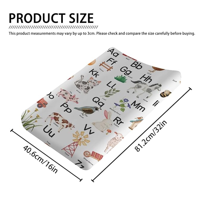Funny Farmhouse Animals Life Changing Pad Cover Cute Farm Life ABC Learning Fitted Baby Changing Table Sheets for Boys Girls Soft Stretchy Diaper Changing Table Mats 32''x16''