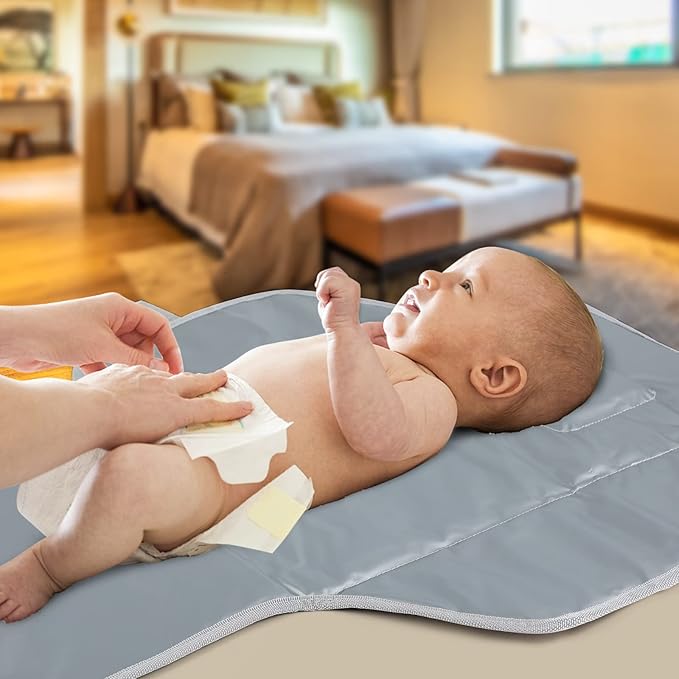 Portable Changing Pad with Built-in Pillow — Foldable Travel Diaper Changing Mat, One-Hand Open Waterproof Changing Station for On-the-Go Moms, Fits Diaper Bag (Cute Elephant)