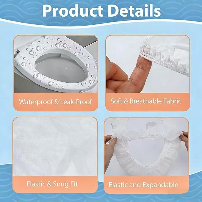 Disposable Toilet Seat Covers,50PCS. Waterproof Non-Woven Fabric, Individually Wrapped, Portable for Travel, Hotel, Hospital, Public Toilet