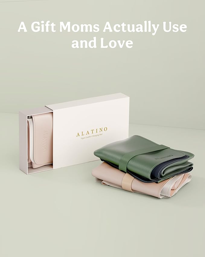 2 Pack Vegan Leather Baby Changing Mat, Large 30" x 17" Waterproof Foldable Diaper Mat, Wipe-Clean Portable Changing Pad for Travel, Home & Diaper Bag, Baby Gift for New Moms(Beige&Dark OliveGreen)
