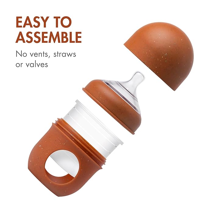 Boon Nursh Reusable Baby Bottles - Collapsible Silicone Pouch Design, Everyday Essentials