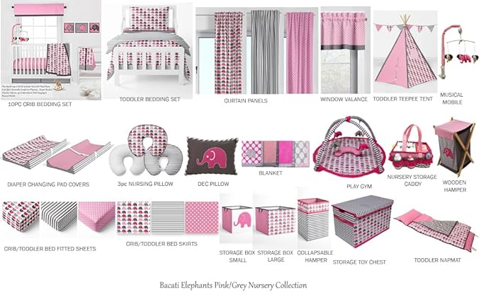 Bacati - Elephants Pink/Grey Nursing Pillow Cover Ultra-Soft 100% Cotton Fabric in a Fashionable Two-Sided Design, Fits All Hugster Nursing Pillows and Positioners