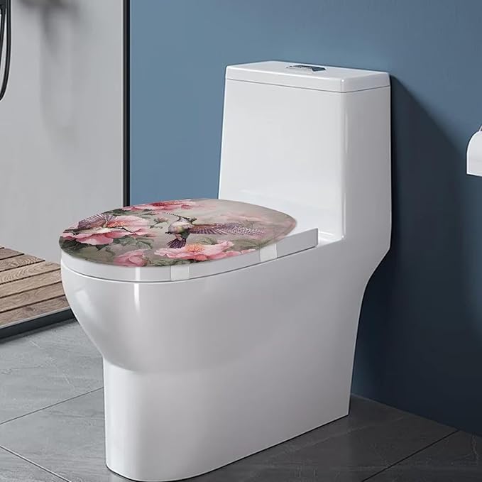 Hummingbird Polyester Fabric Toilet Seat Cover - Dustproof With Elastic Edges, Universal for Most Bowl Lids