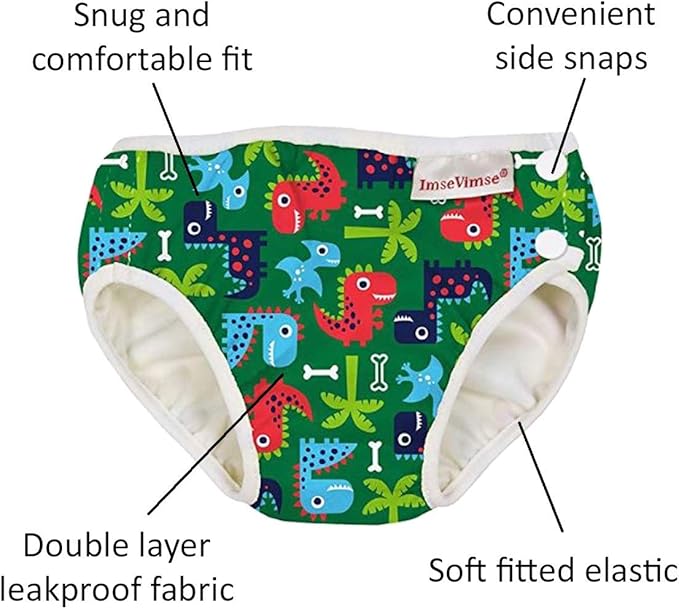 Imse Vimse Reusable Baby Swim Diapers for Boys (Green Dino, L 20-26 lbs)