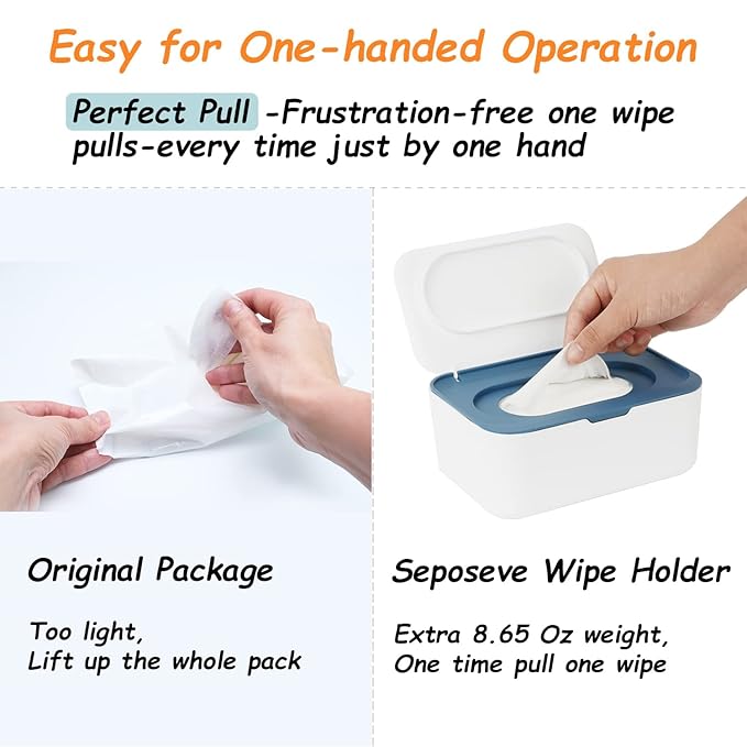 Wipes Dispenser with 4 Pack Portable Baby Wipe Case, Wipe Holder for Baby & Adult, Seposeve Refillable Wipe Container, Keeps Wipes Fresh, Easy Open/Close Wipes Pouch Case, Blue + 4 Multicolor