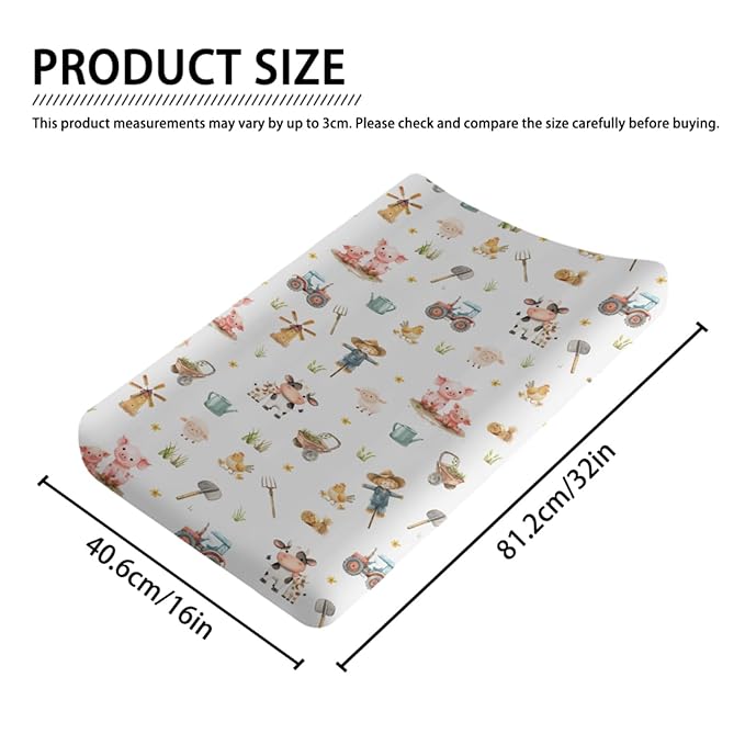 Cartoon Farm Animals Cow Chicken Pigs Sheep Farm Life Tractor Baby Changing Pad Cover,Unisex Farm Nursery Diaper Changing Table Pad Mat Sheet for Boys Girls-16x32