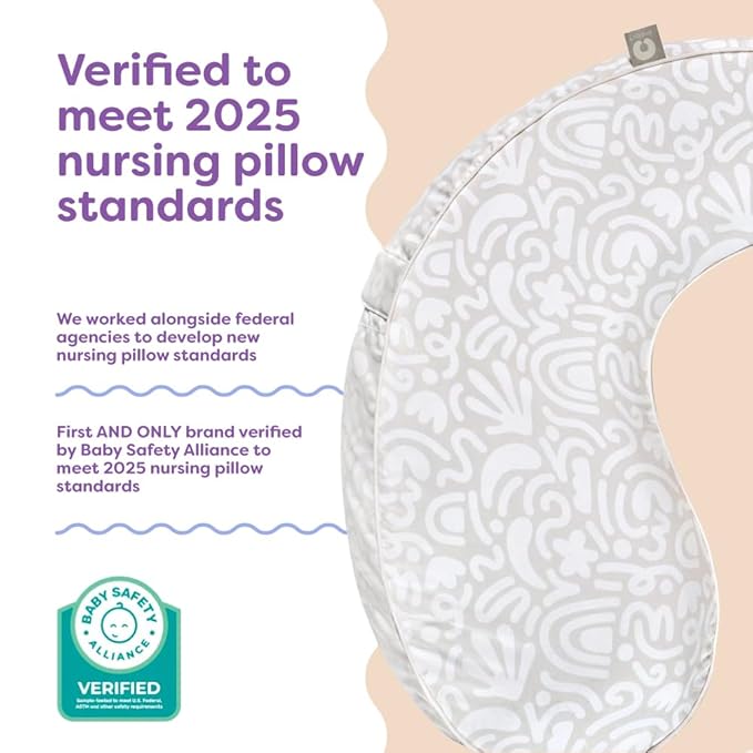 Boppy Uplift Nursing Pillow - Wedge Bottle & Breastfeeding Pillow to Reduce Spit-Up and Reflux Symptoms, with Body-Inclusive Opening and Belt, Baby Safety Alliance Verified - Cream Retro Squiggles