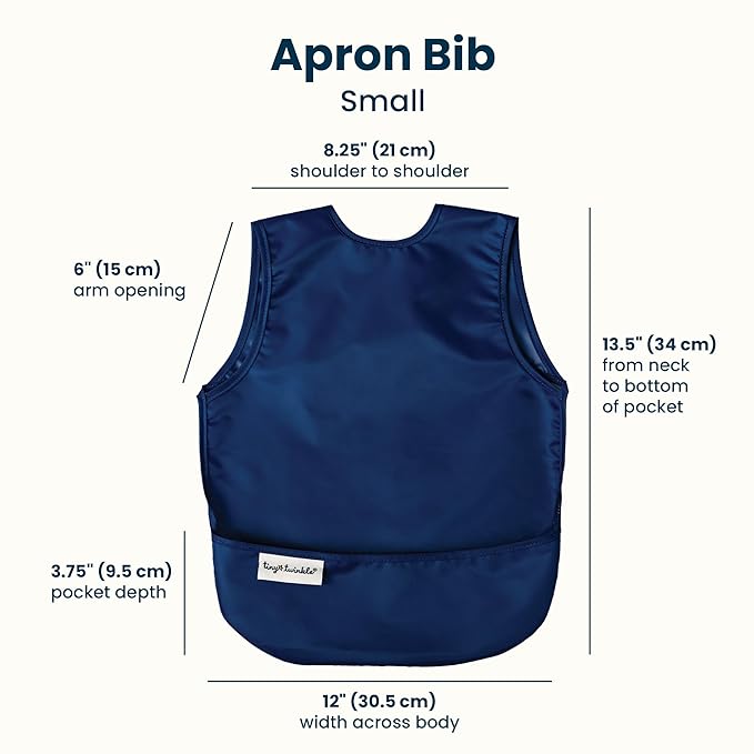 Tiny Twinkle Mess Proof Baby Bibs | 2 Pack Waterproof Toddler Bib for Eating | Baby Apron for Feeding, Machine Washable, Perfect Shower Gift (Grey Indigo, 6–24M)
