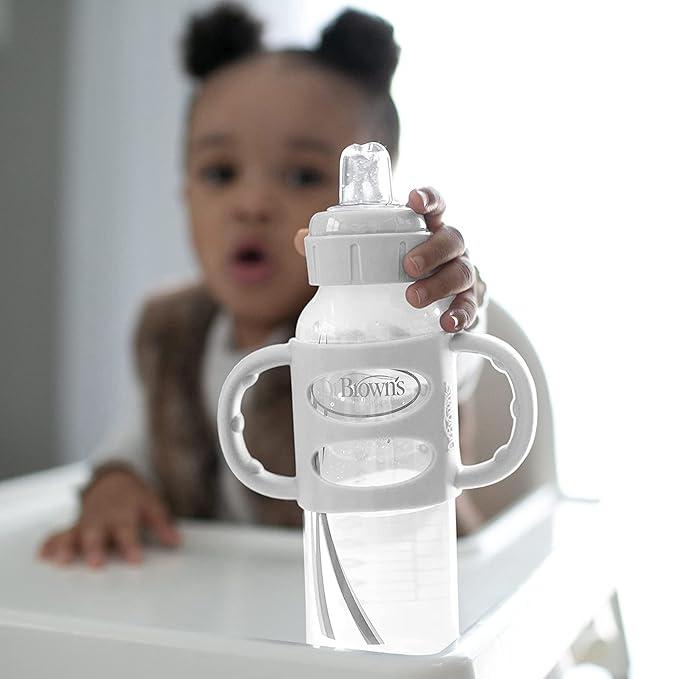 Dr. Brown's Milestones Silicone Baby Bottle Handles, Narrow & Natural Flow Level 2 Nipple, Medium Flow, 3m+, 100% Silicone, 6 Count