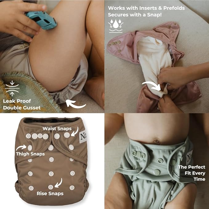 Nora's Nursery Cloth Diaper Cover, Reusable Cover with Snap Closure, Shell for Prefold, Flat, or Fitted Inserts, Includes Wet Bag - Harlow