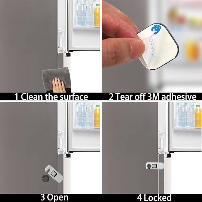 5Pack Child Proof Refrigerator Lock,Fridge Locks for Kids with Sticky Adhesive Pads,Baby Safety Locks for Fridges, Cabinets, Drawers, Double Doors and More (5 Pack)