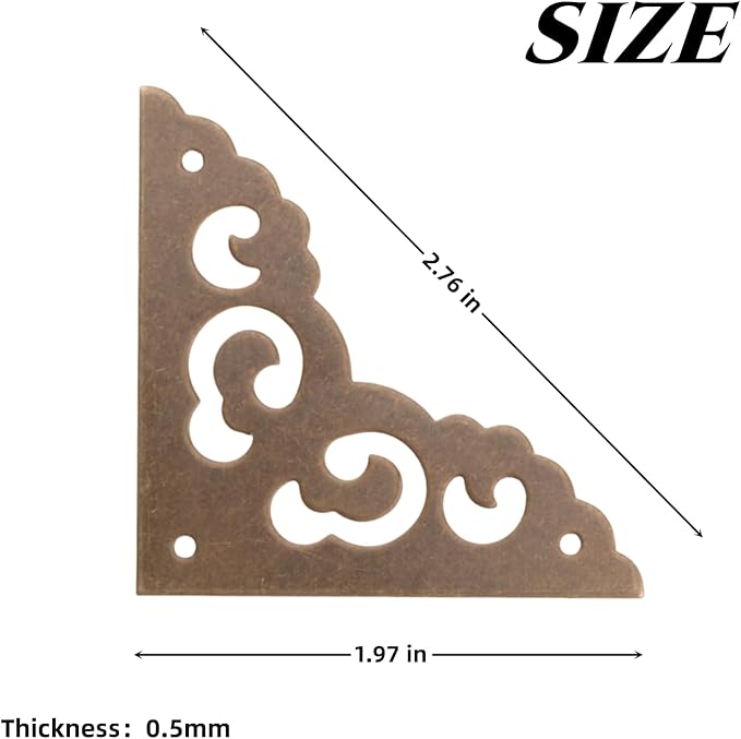 8PCS Openwork Decorative Corner Protector Side Length 5cm Bronze Jewellery Box Chinese Medicine Cabinet Corner Protector for Gift Boxes Books Table Frame Flat Corner Bracket