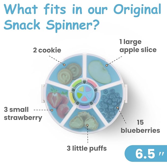 JOOPETALK Kids Reusable Rotating Snack Container with 5 Separate Compartments, Color Matching Opening Lid, BPA/PVC-Free, Dishwasher Safe, Perfect for Travel, School Lunches & On-the-Go Snacking-Blue