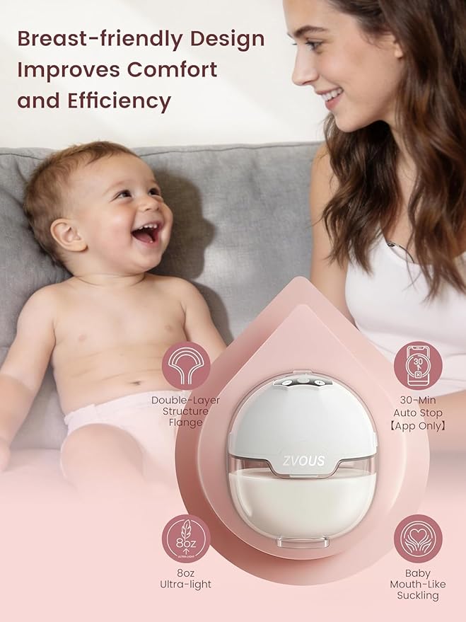 Hands Free Breast Pump Comfortable, Painless Strong Suction Power Rechargeable Electric Breast Pump Smart App Wearable Pump Leakproof 4 Modes Levels Wireless Pump for Driving Office Yoga Sleeping
