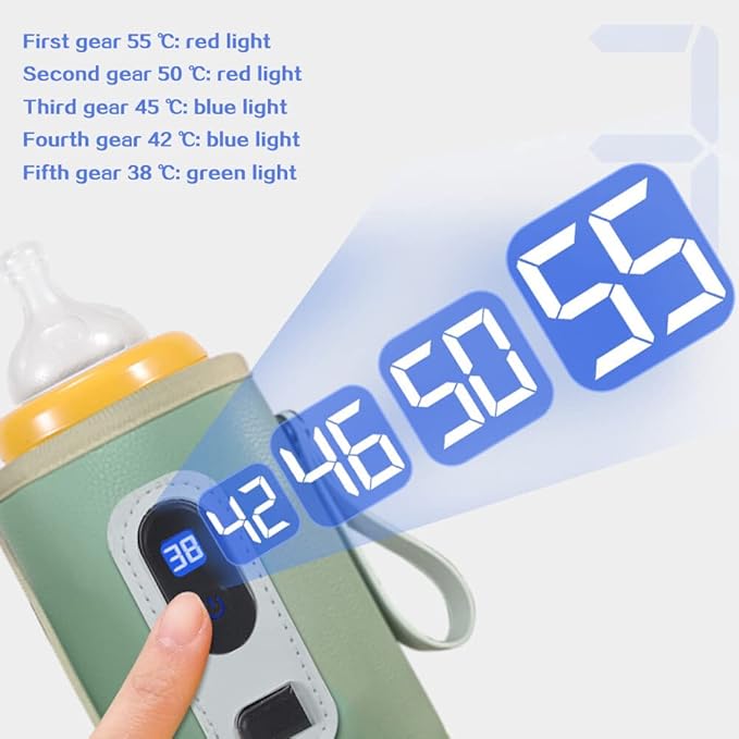 USB Milk Warmer Bag, Portable Bottle Warmer with Temperature Display for Travel Camping, 5 Temperature Adjustable Portable Baby Bottle Warmer