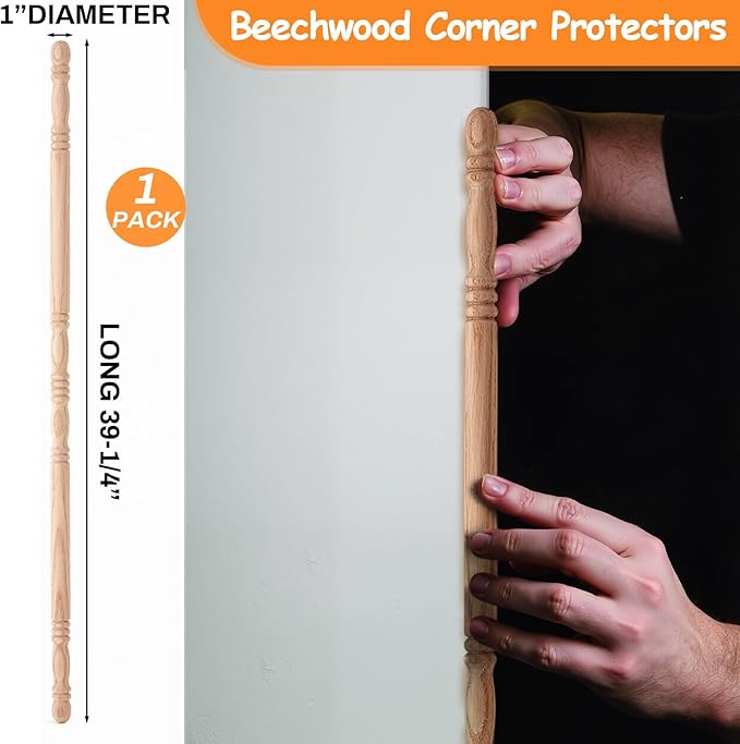 DoubleFill 1 Pack Red Oak Corner Guards for Wall Decorative Wall Corner Protector 39-1/2'' x 1'' Solid Wood Edges Protect Trim for Pets Renovation, Easy Installation
